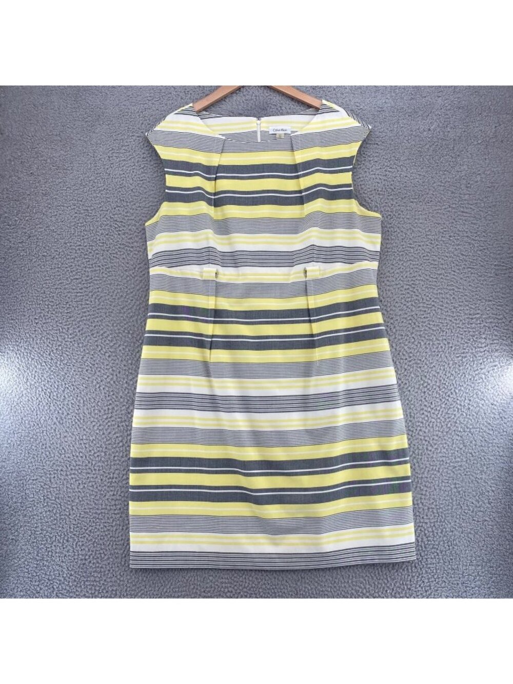 Calvin Klein Dress Womens 18W Tonal Gray Yellow Stripe Sleeveless Sheath Stretch